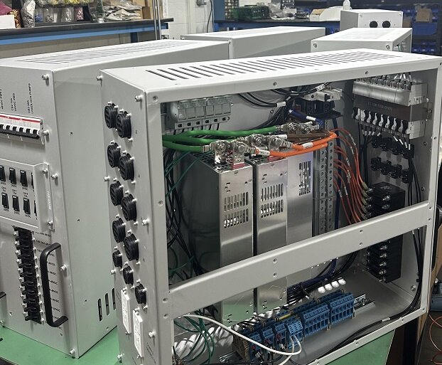 Assembled rack mount test units ready for functional testing