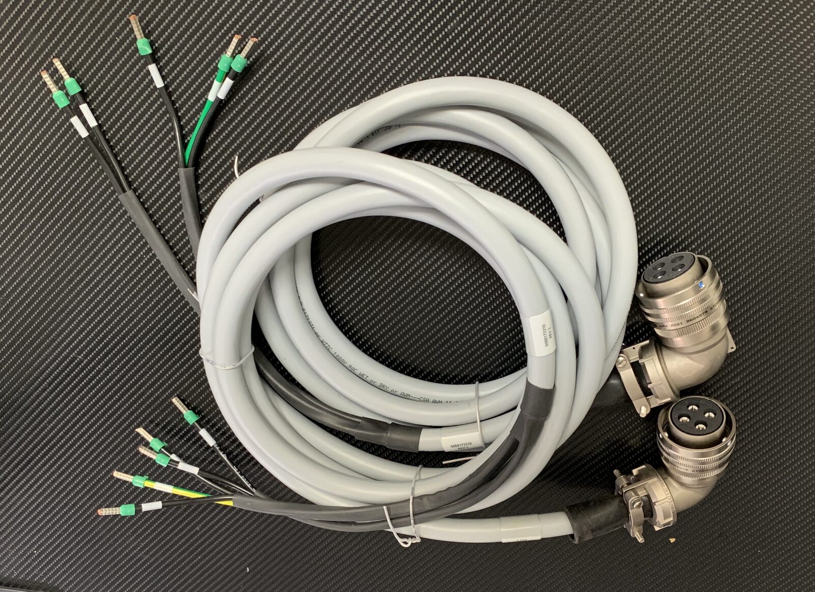 Custom heavy gauge cable harness with metal shell connectors, manufactured by HPN Electronics
